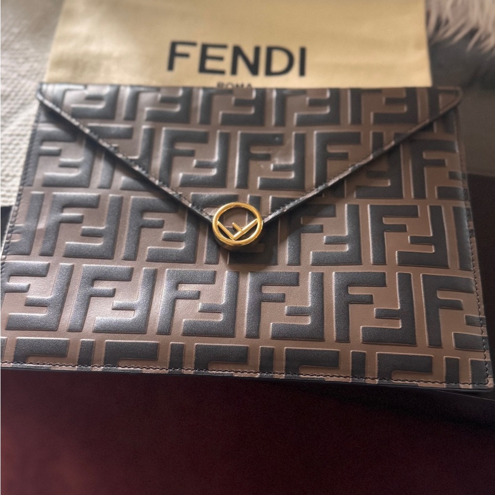 Fendi Black and Brown Logo Envelope Clutch